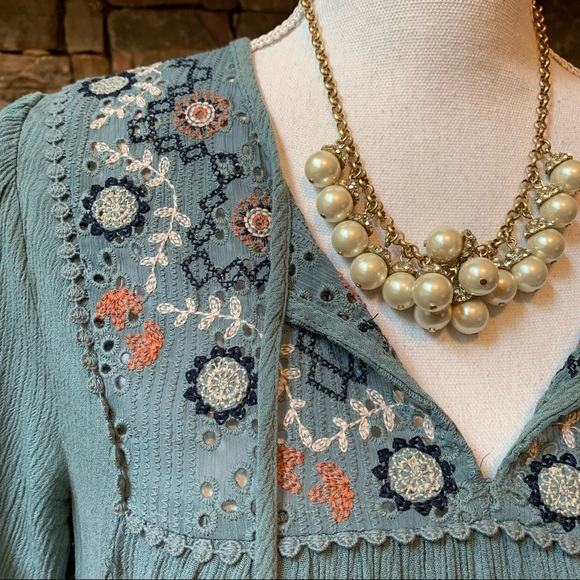 Knox Rose Boho Embroidered Tassel Tie Blouse Small - Picture 4 of 10